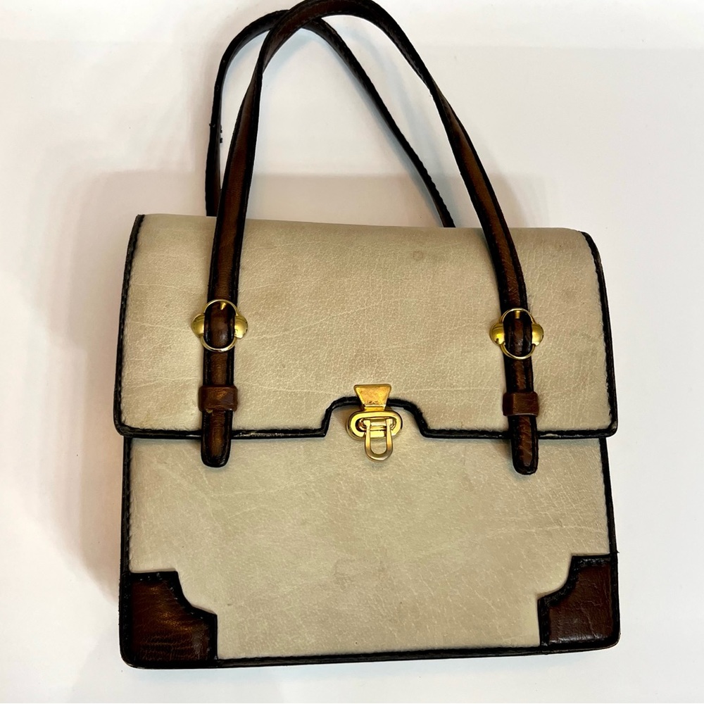 Vintage Suede Beige and Brown Leather with 3 compartment interior